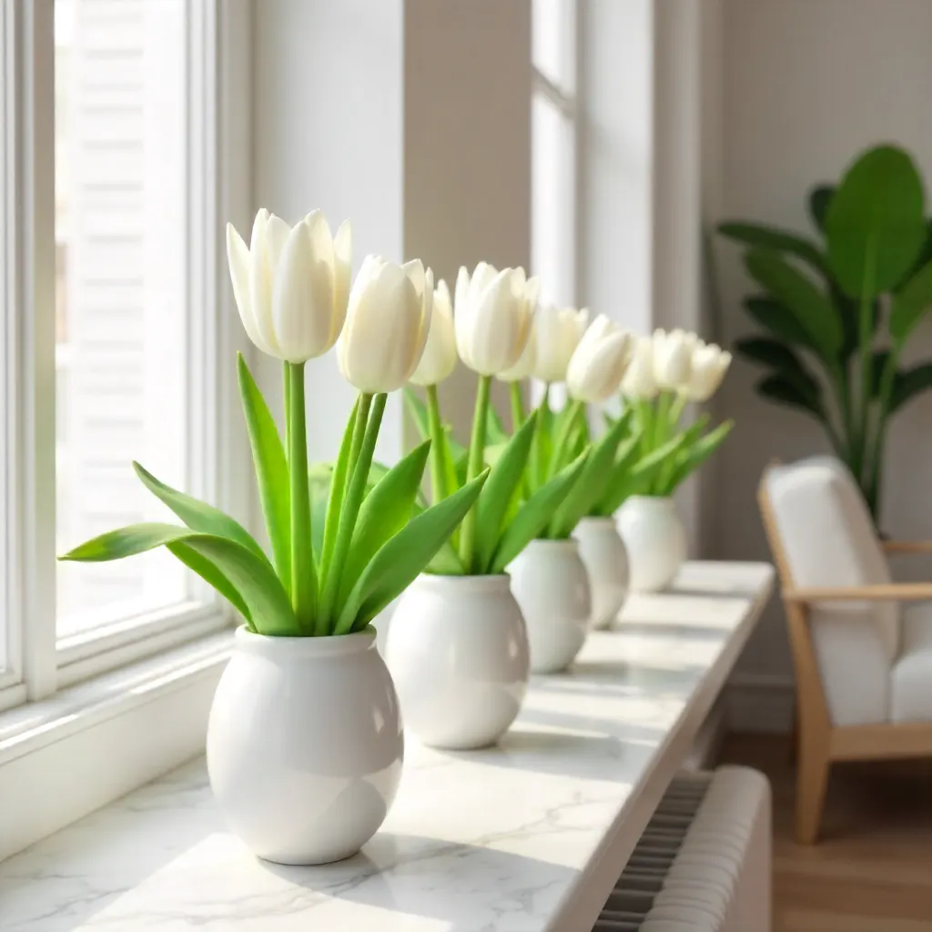 Elegant White Tulips in White Planters for Decor