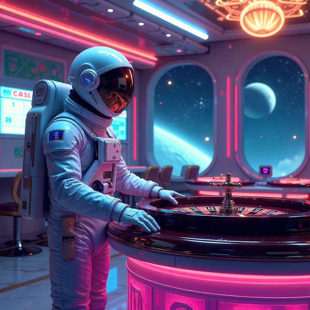Cosmic Gambler: Astronaut in a Neon Casino