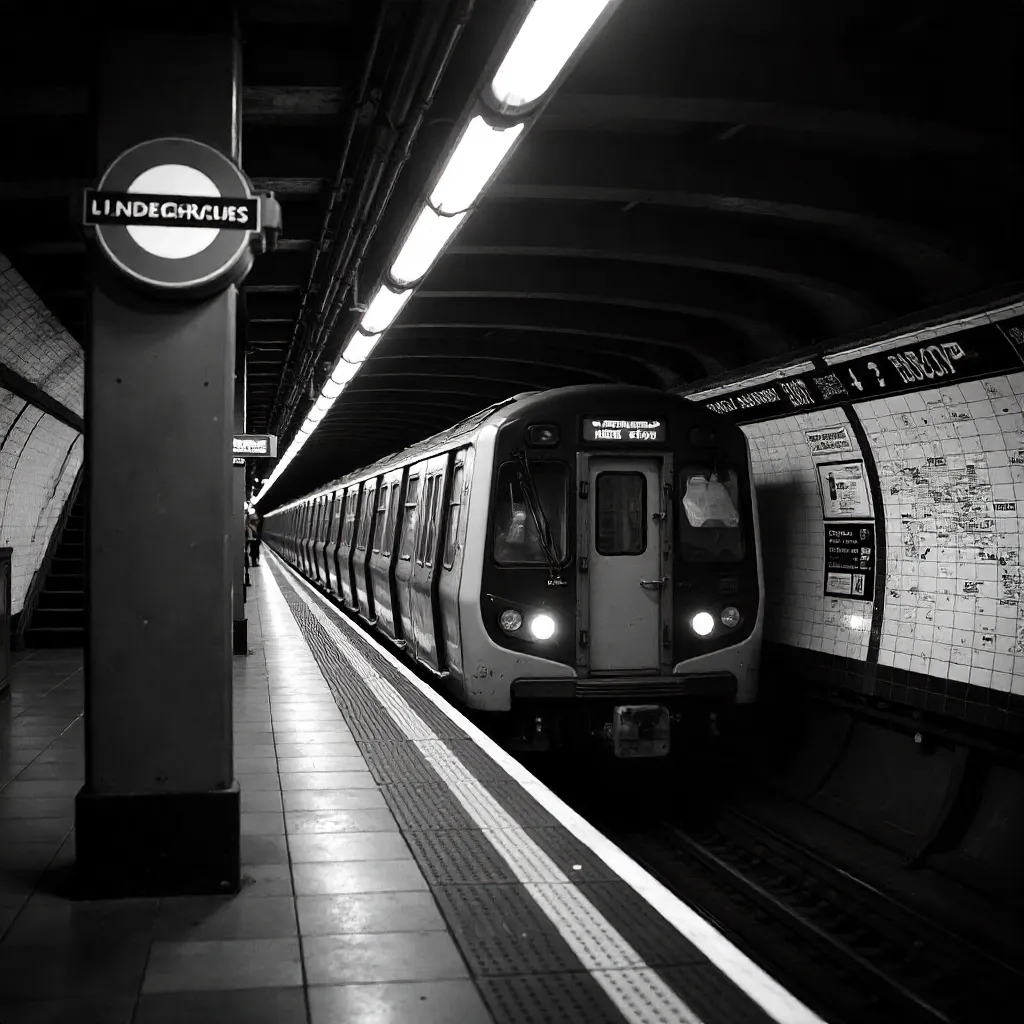 Monochrome London Underground at a Platform
