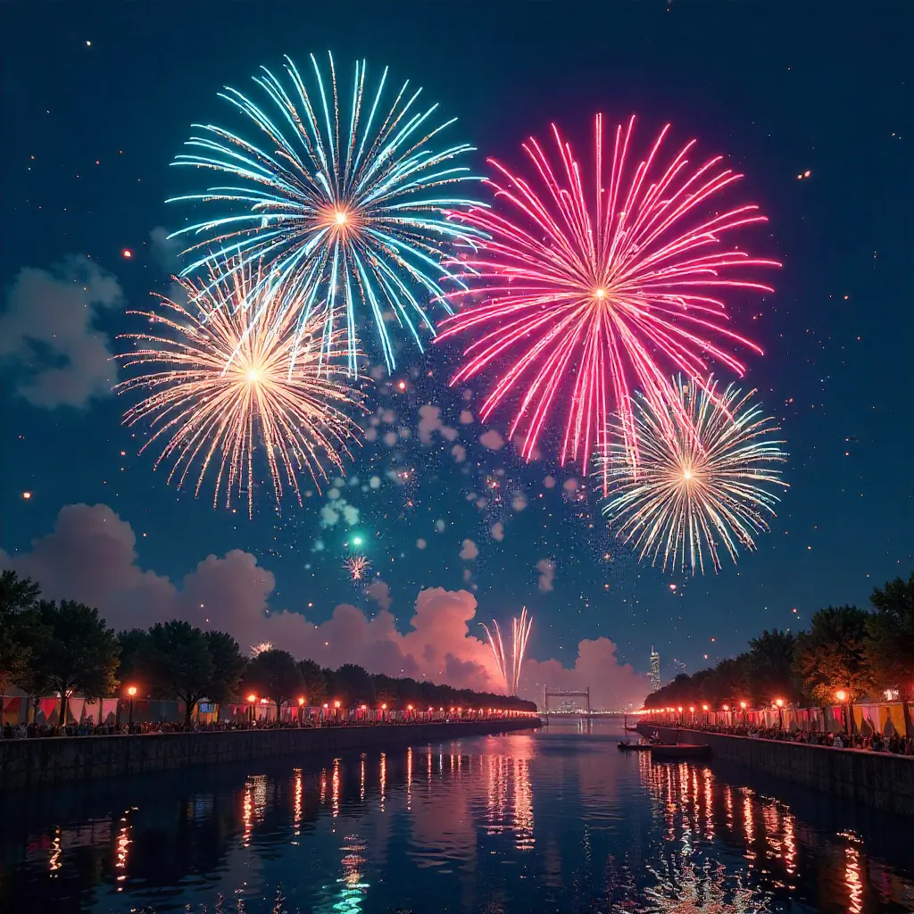 Vibrant Fireworks Over a Festive Night Sky