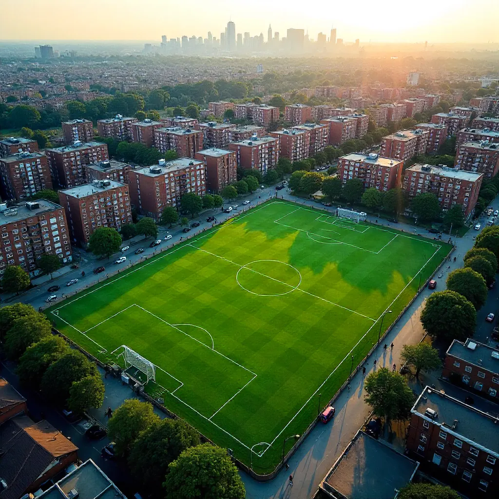 Aerial View of a Sports Field Surrounded by City Streets