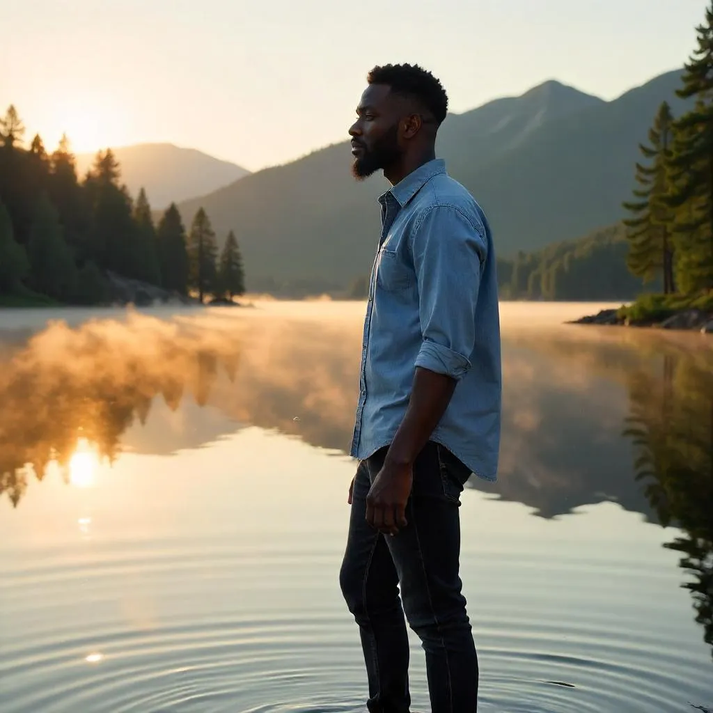 Handsome Black Man by a Lake — Photoreal Portrait