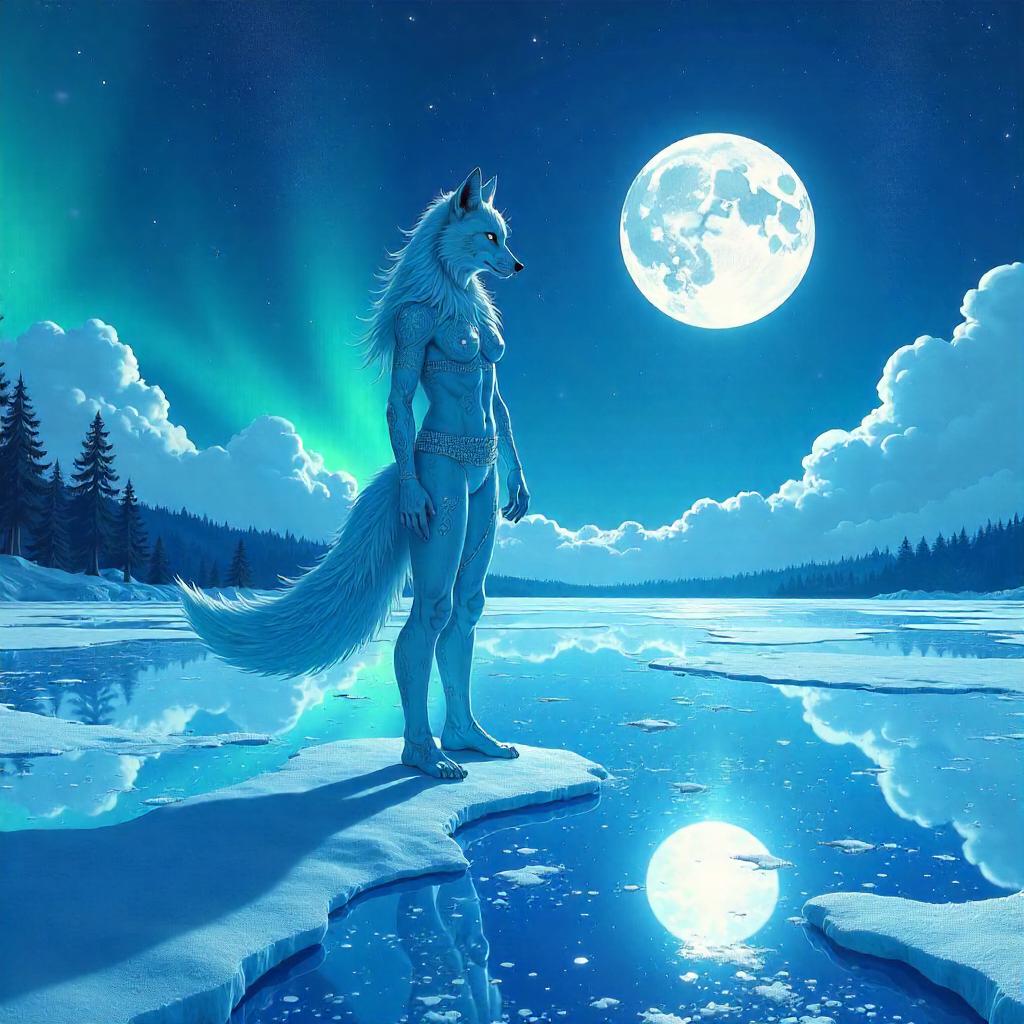 Shapeshifter on a Moonlit Frozen Lake