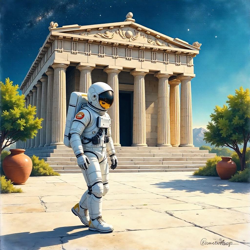 Astronaut in Ancient Greece: Watercolor Dream