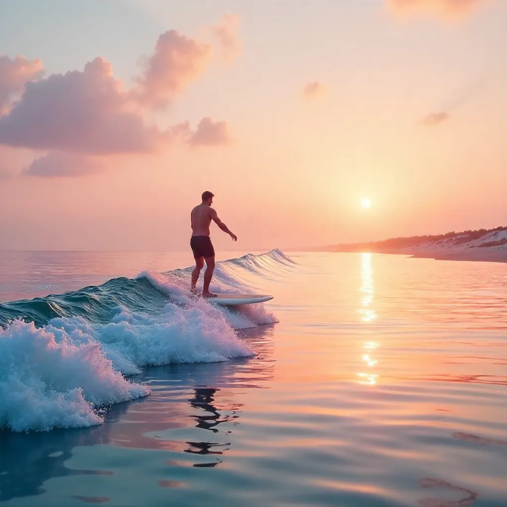 Lone Surfer Under a Pastel Sunset