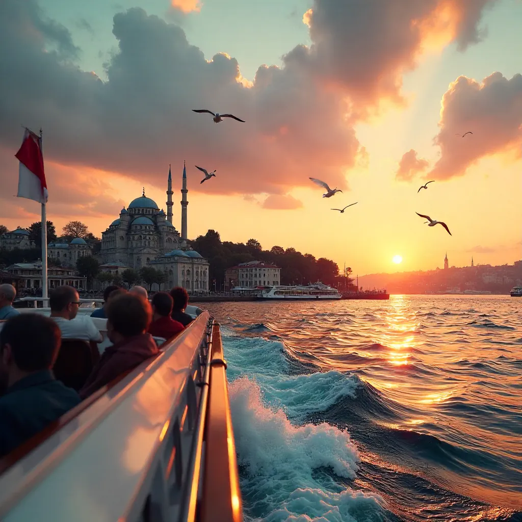Sunset Ferry by Ortaköy Mosque on the Bosphorus