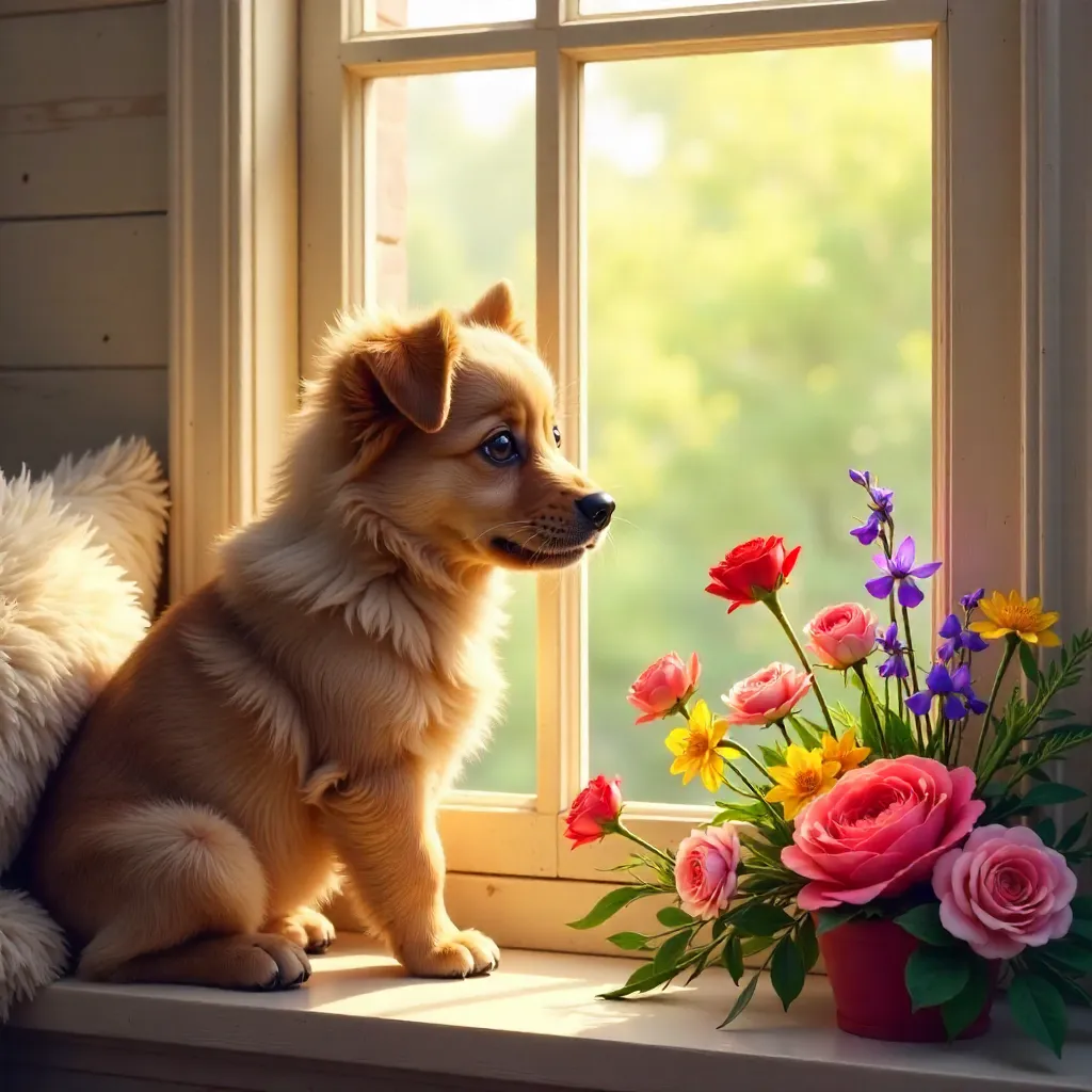 Flower-Framed Window: Peaceful Indoor Moment