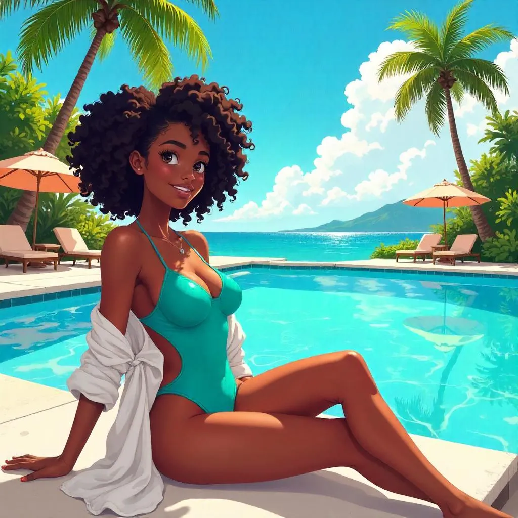 Anime Beauty at a Tropical Resort