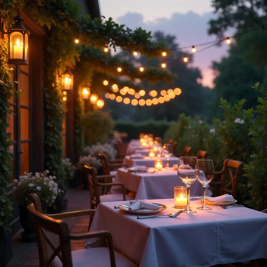 Twilight Lanterns on a Cozy Outdoor Terrace