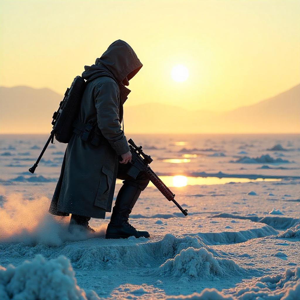 Photoreal Assassin in a Silent Salt Flat
