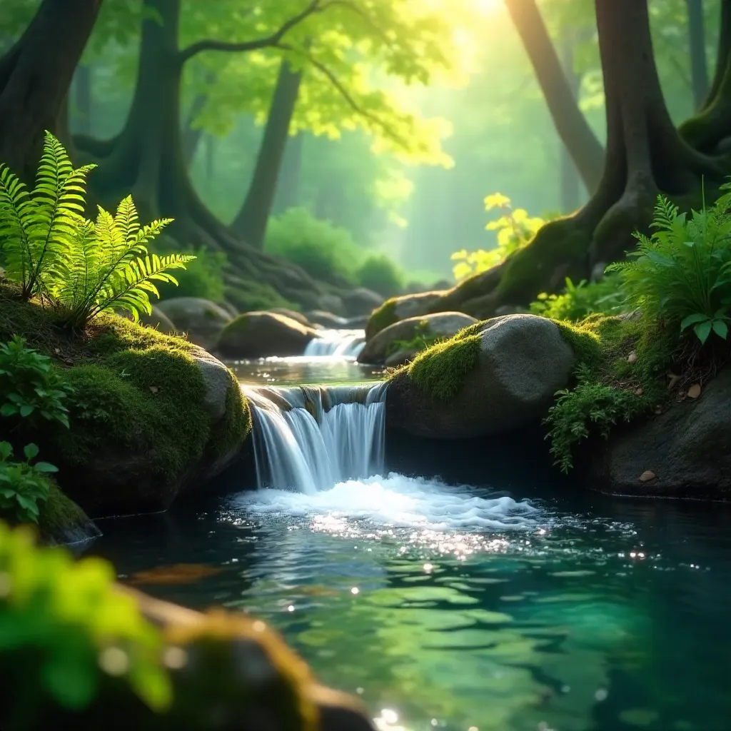 Whispering Falls in a Lush Green Forest
