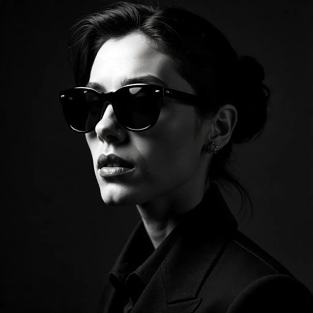 Noir-Chic Portrait: Sunglasses in Monochrome