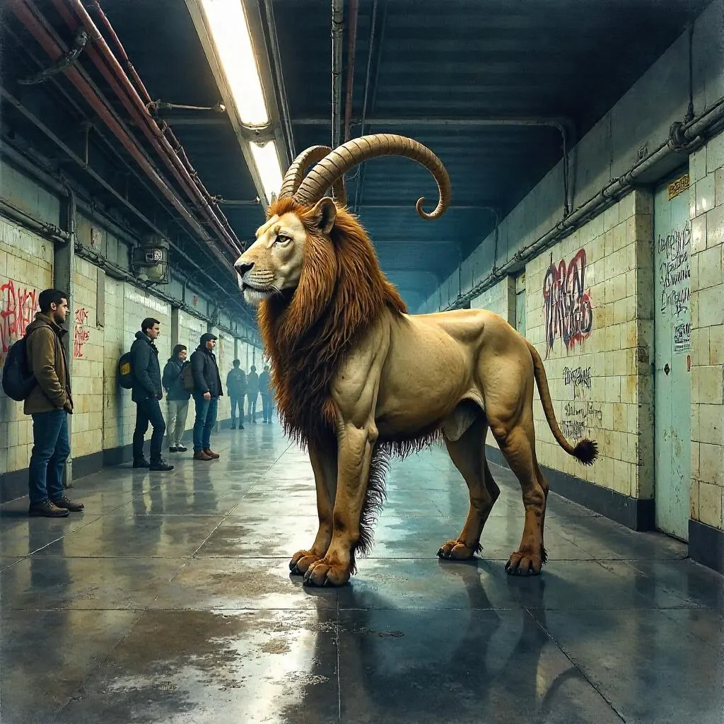 Chimera in a Neon Subway — Watercolor Encounter