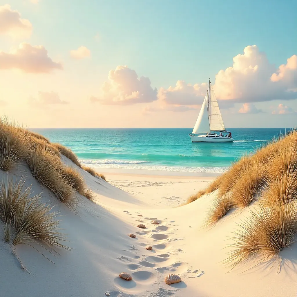 Serene sailboat framed by French dunes
