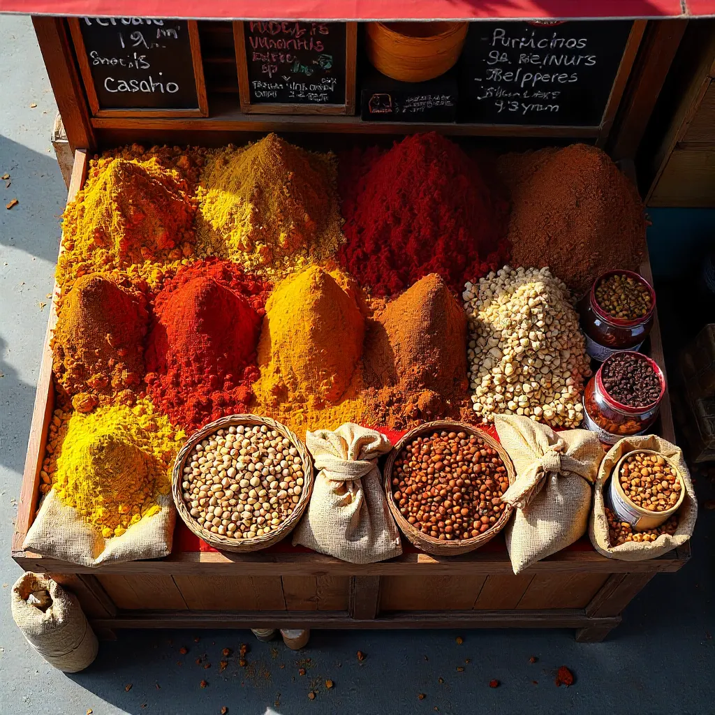 Overhead Market Stand: Spices and Nuts Palette