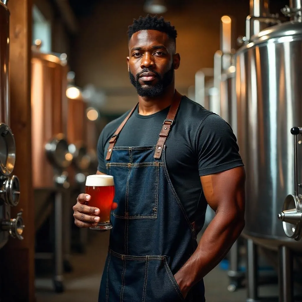 Strong Black Brewer in a Photorealistic Brewery
