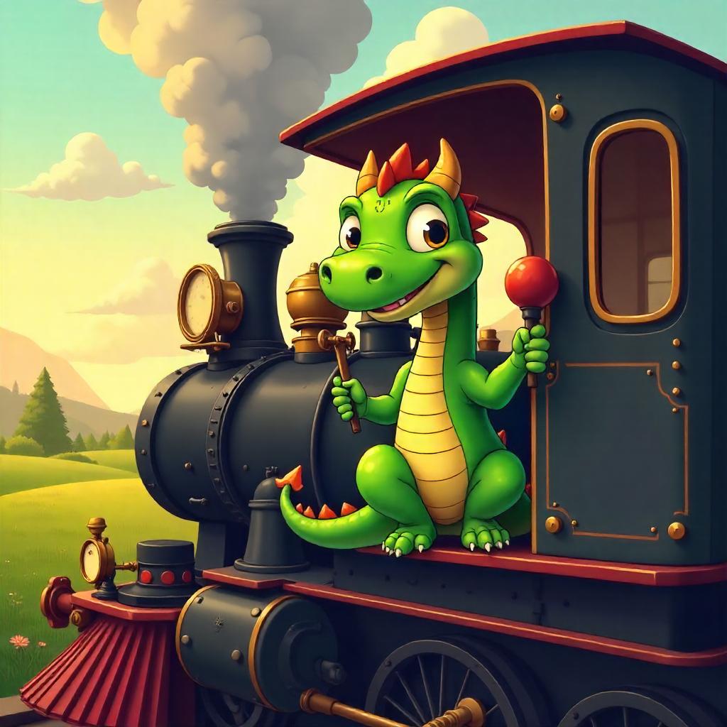 Whistling Dragon in a Cartoon Steam Engine