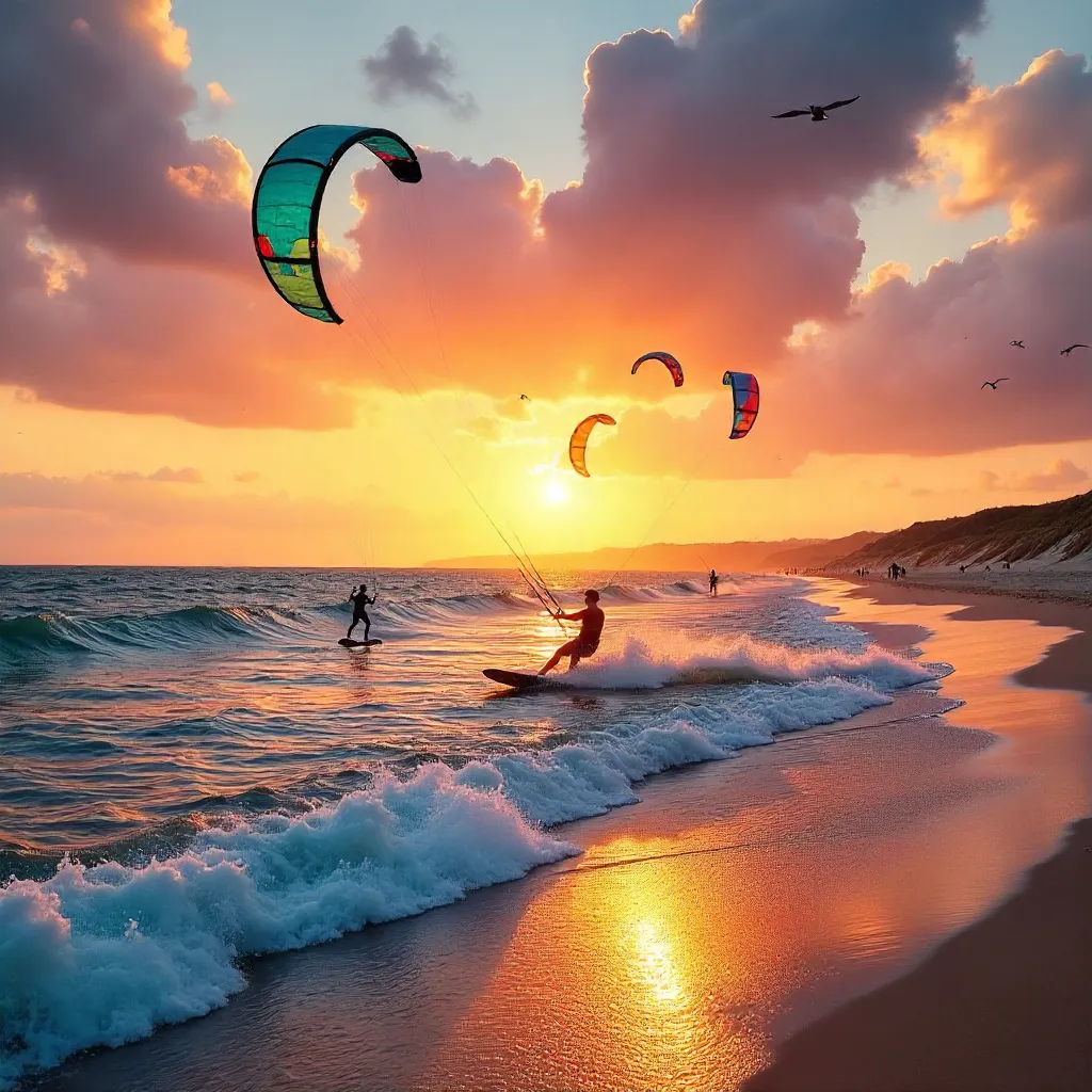 Vibrant Sunset Kitesurfing at Exmouth Beach