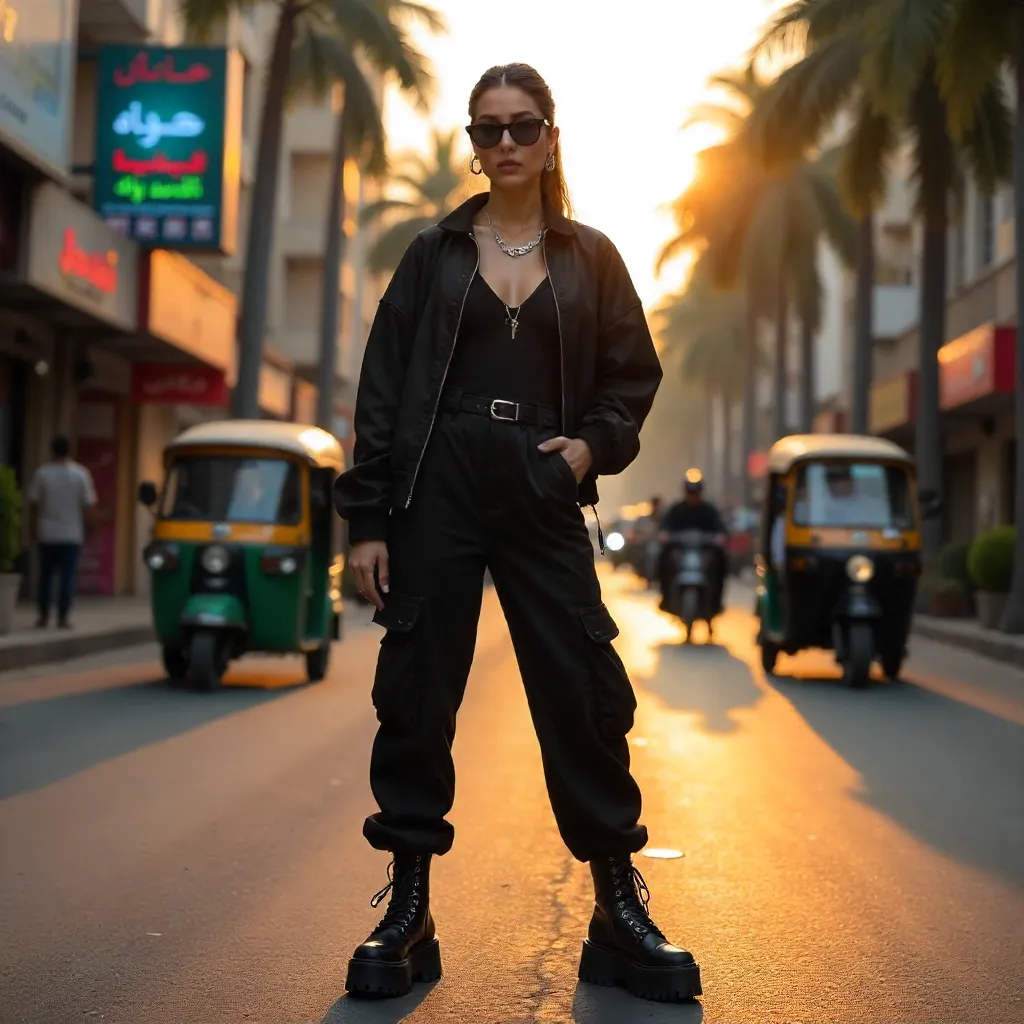 Black Streetwear on a Karachi Street Editorial