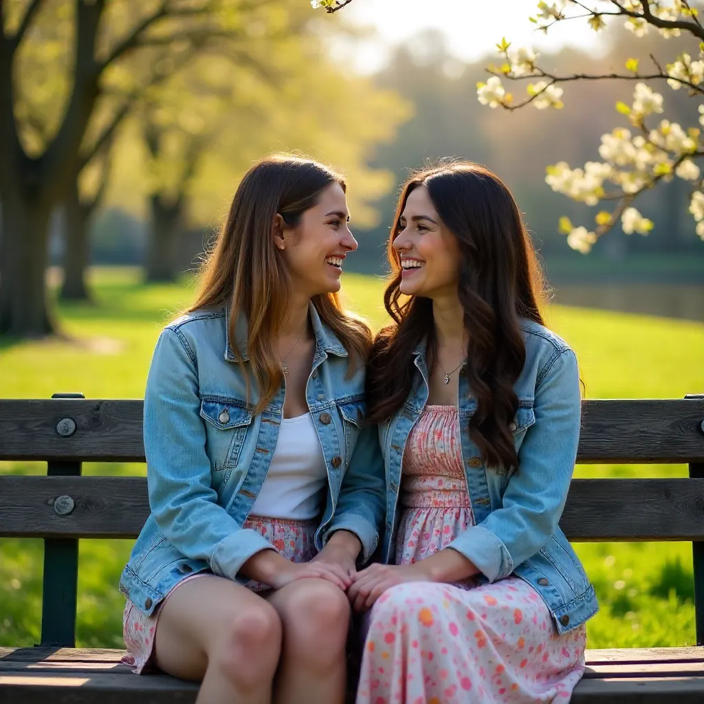 Two Friends Laughing on a Park Bench