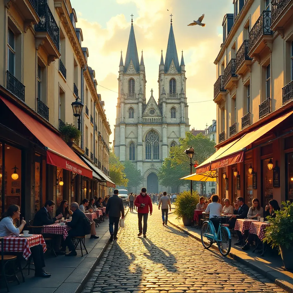 Charming Paris Street Scene with Saint-Eustache Backdrop