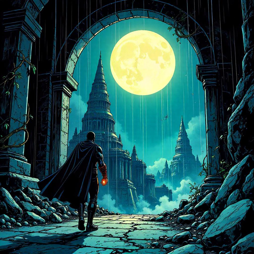 Moonlit Lost City: Comic Book Odyssey