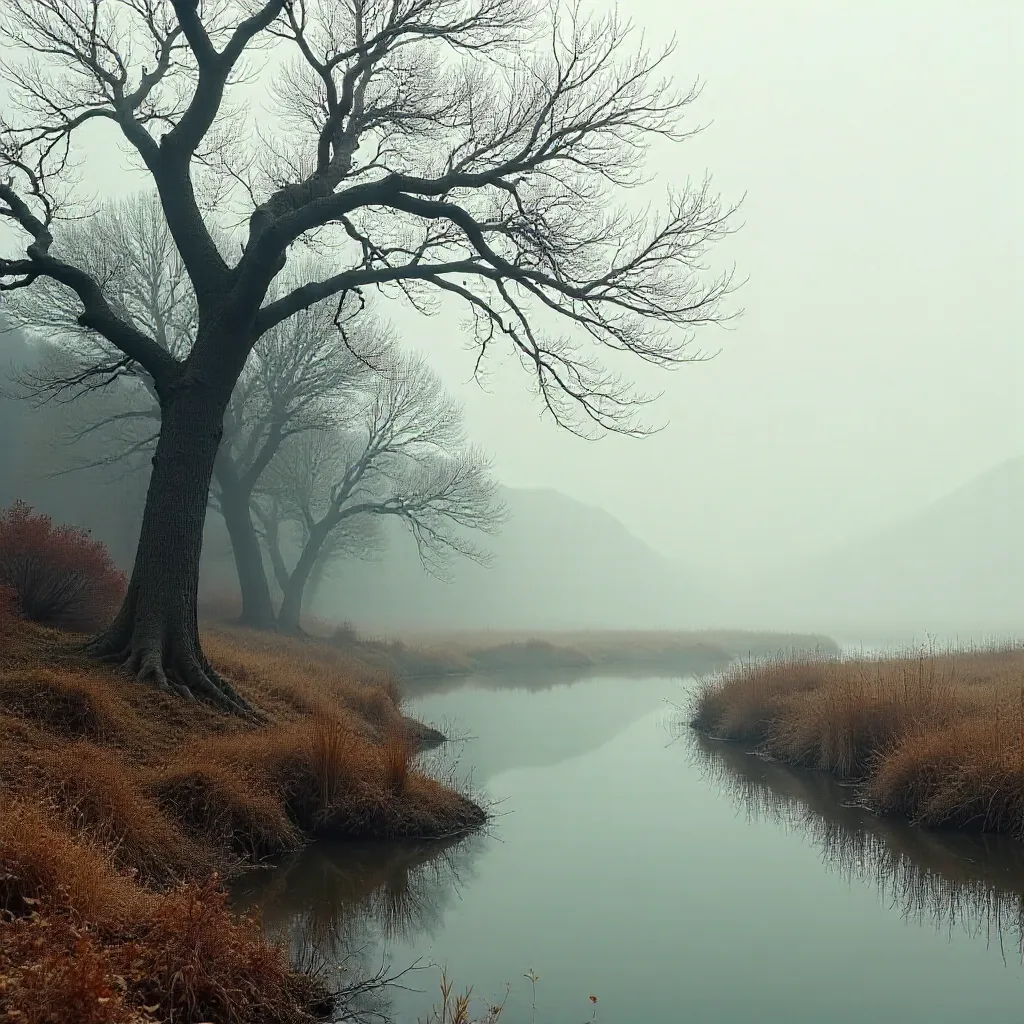 Fogbound Autumn: Barren Trees in Quiet Mist