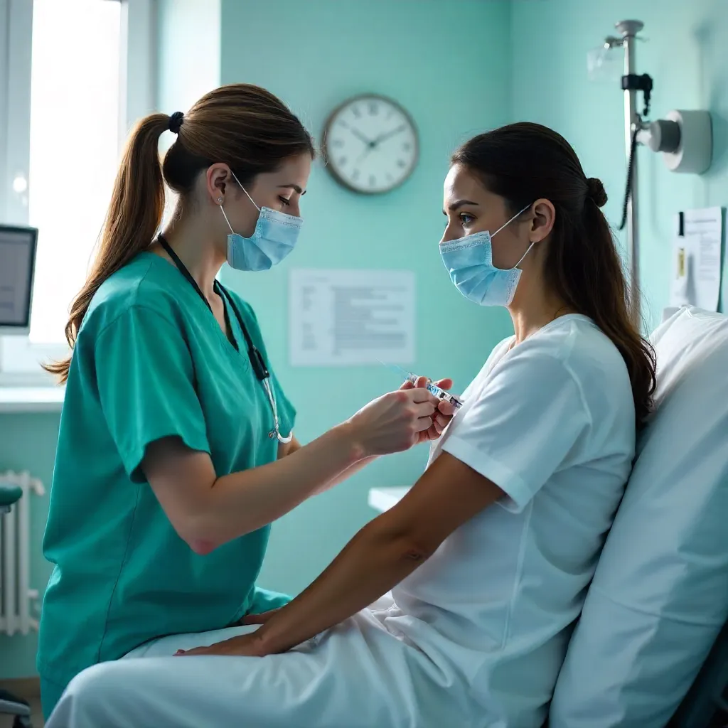 Calm Nurse Administers Injection in Clinic Room