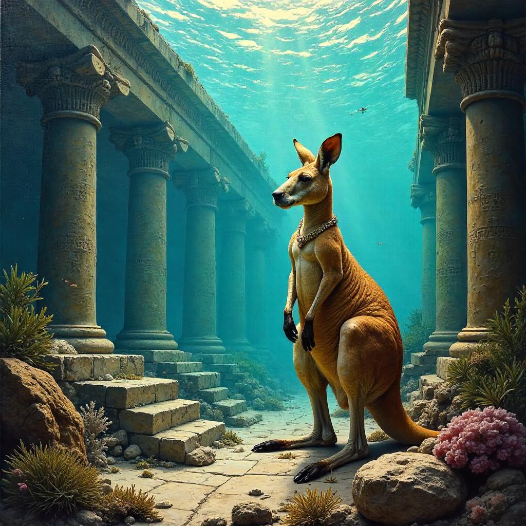 Kangaroo in Atlantis: An Oil Painting