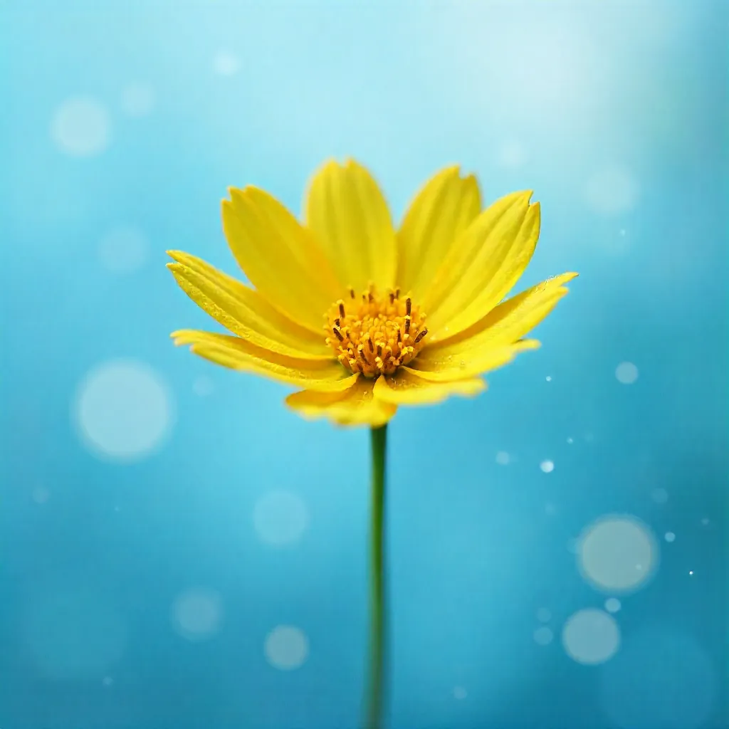 Lone Yellow Flower on Dreamy Blue Backdrop