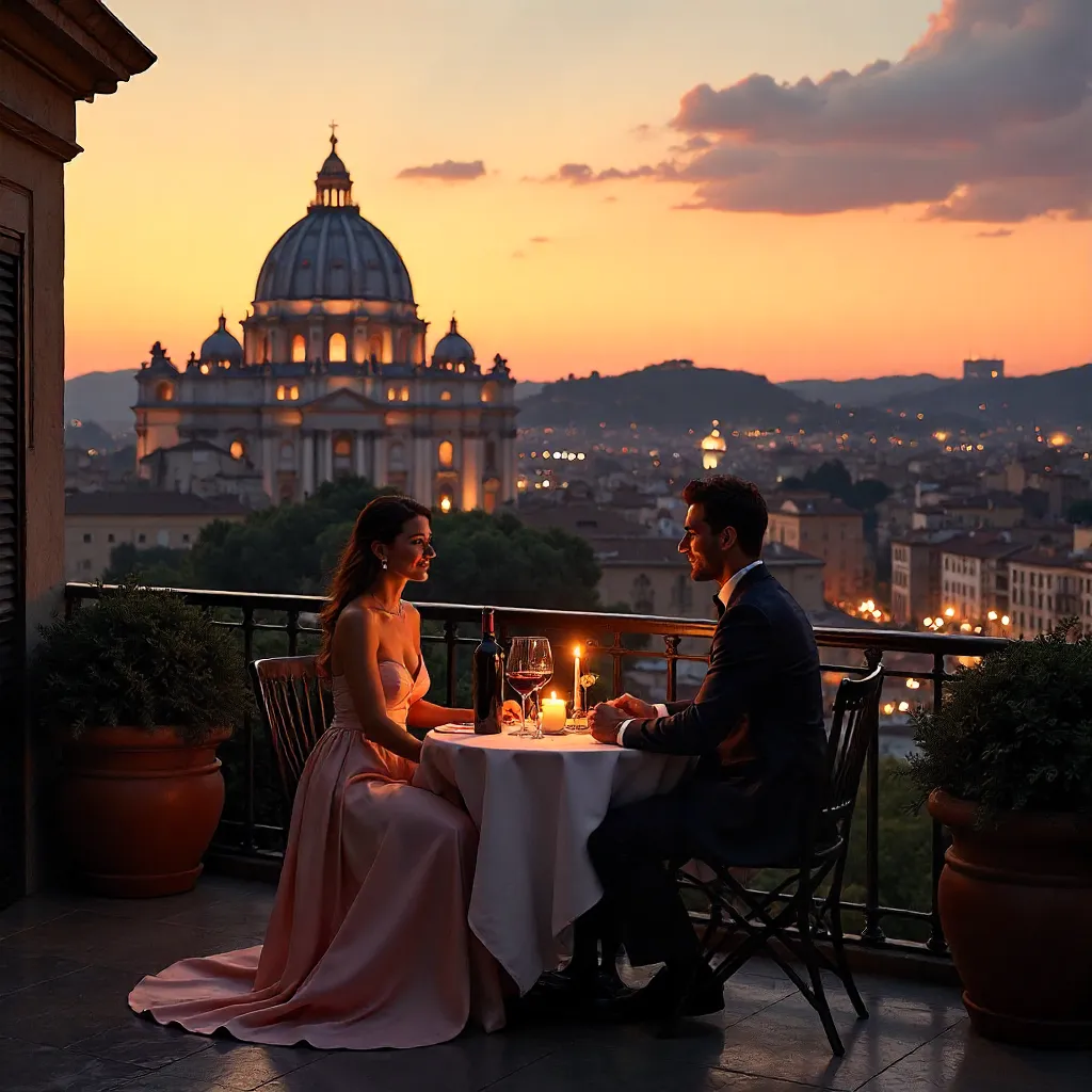 Sunset Romance Over St. Peter's Dome in Rome