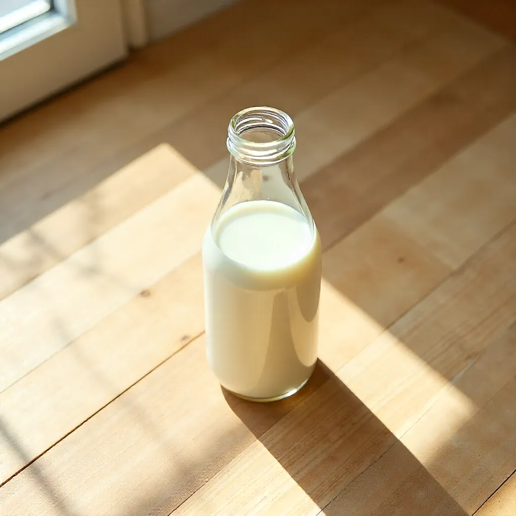 High-Angle Milk Bottle in Sunlit Minimalism