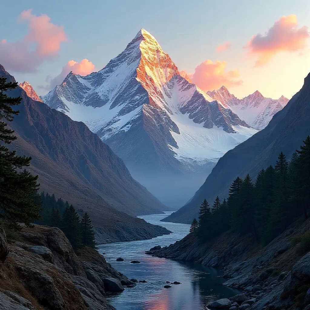 Golden Himalayan Sunset Over Snowy Peaks