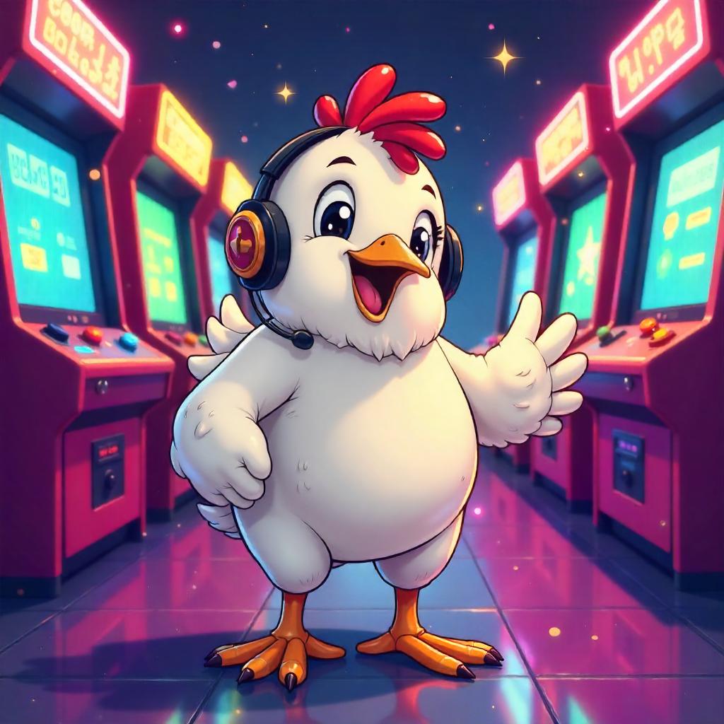 Neon Arcade Chicken: Cartoon Scene