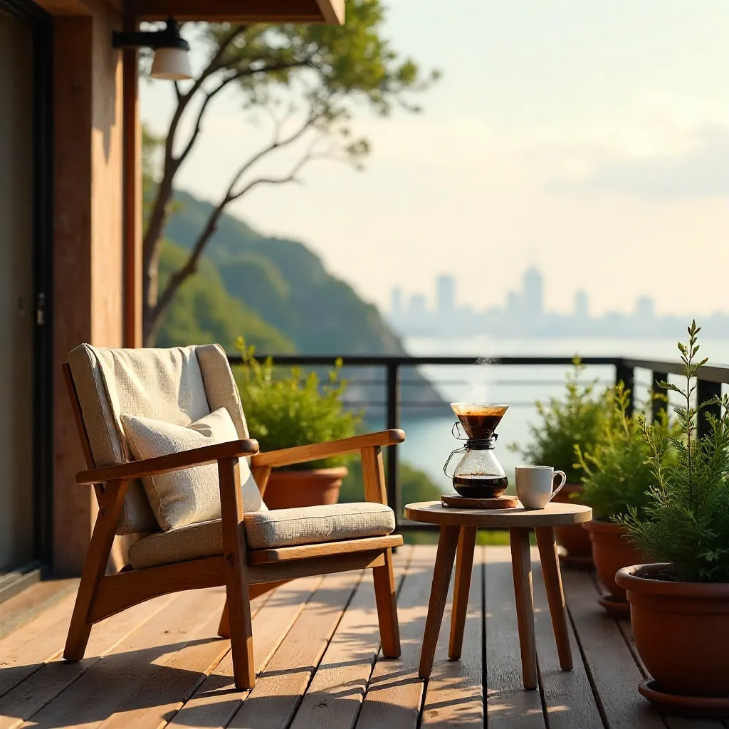 Terrace Morning: Wooden Chair with Drip Coffee Setup
