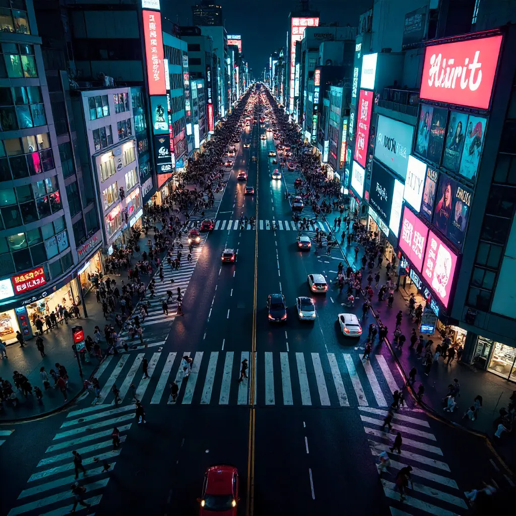 Night Aerial View of Shibuya Crossing