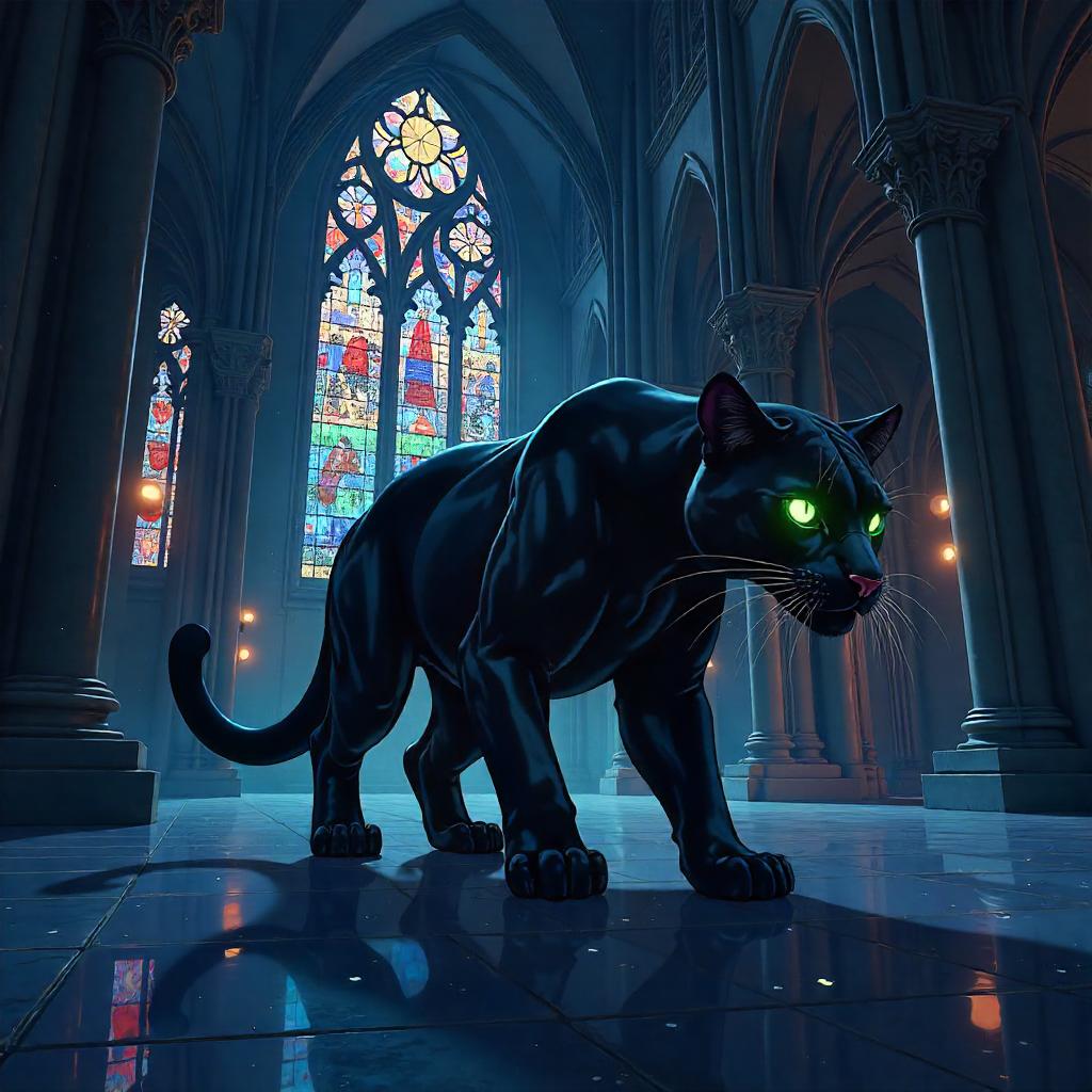 Midnight Panther in a Gothic Cathedral (Anime)