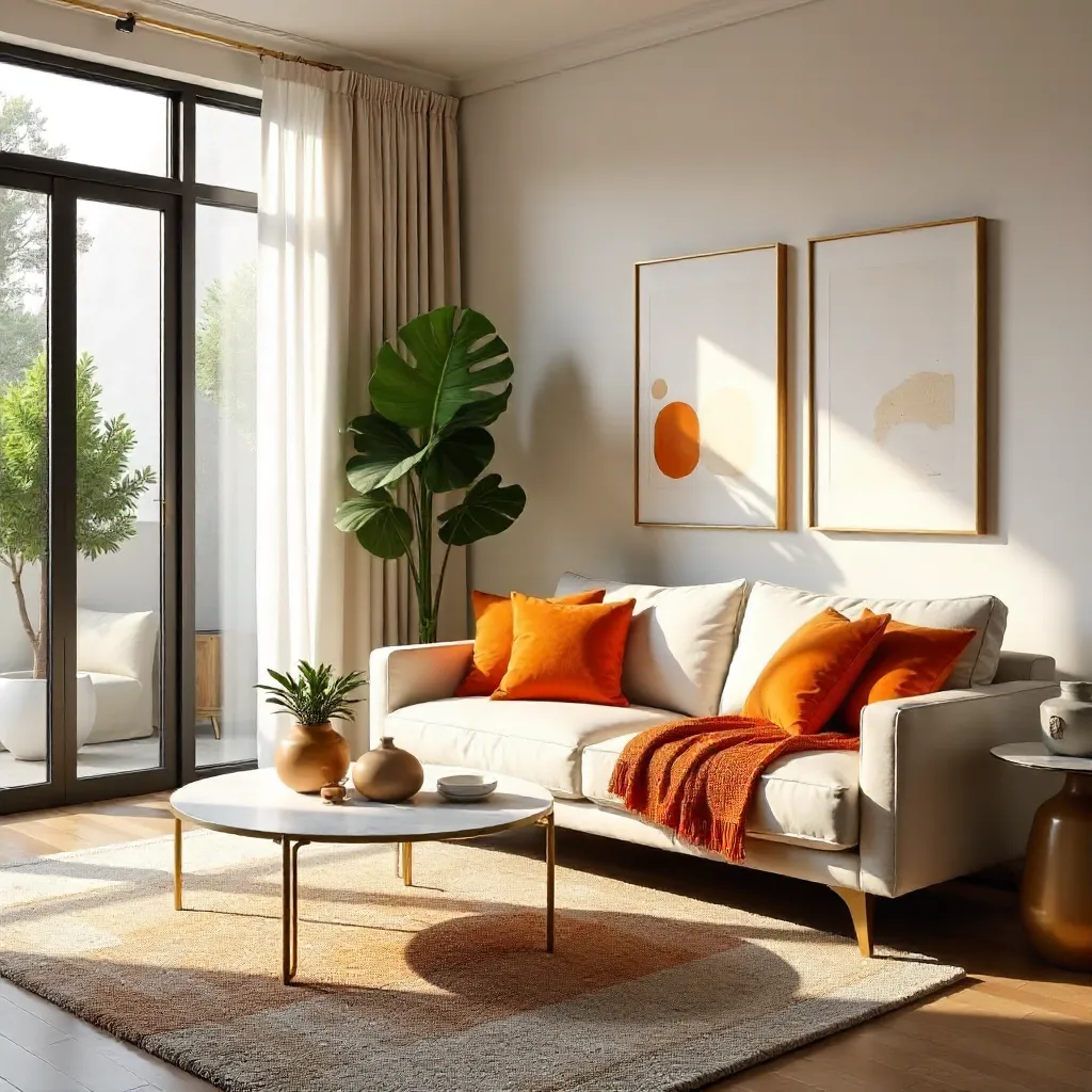 Vibrant Orange Accents in a Contemporary Living Room