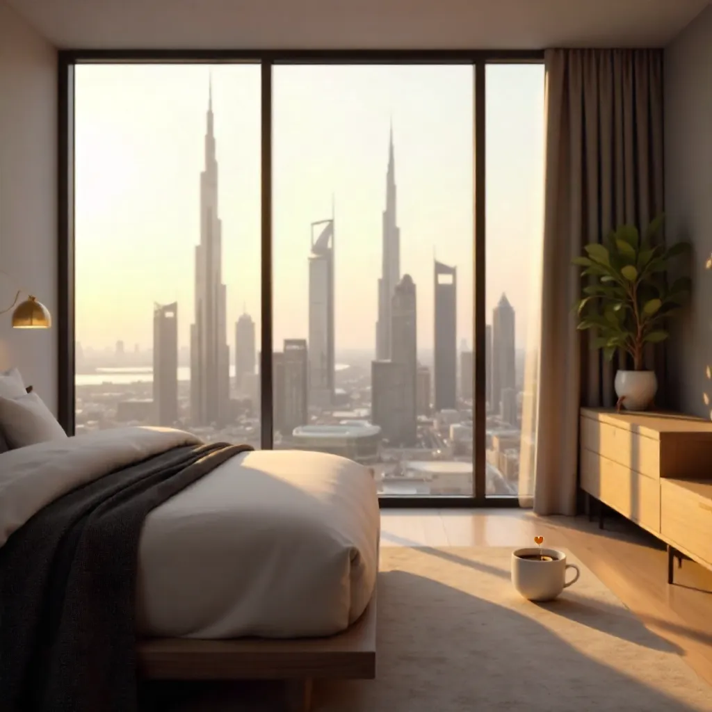 Morning View: Burj Khalifa from a Modern Bedroom
