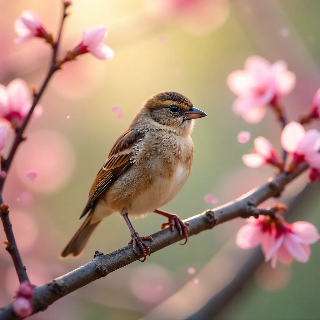 Charming Sparrow Amid Cherry Blossoms in Spring