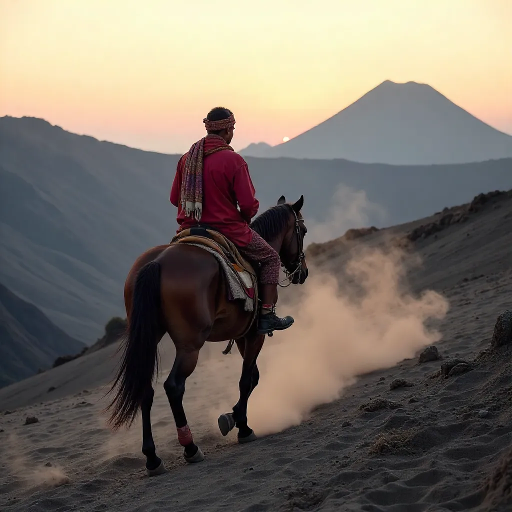 Dawn Ride Across Mount Bromo's Sand Sea