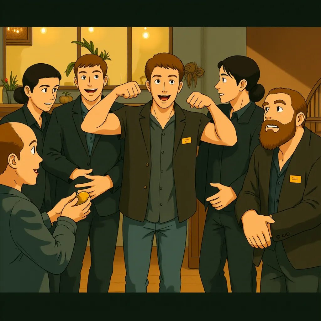 Clay Matthews, Josh Sitton, David Bakhtiari, Thomas J. Lang, Don Barclay, and Jordan Rodgers in Pitch Perfect 2 (2015) - Anime style