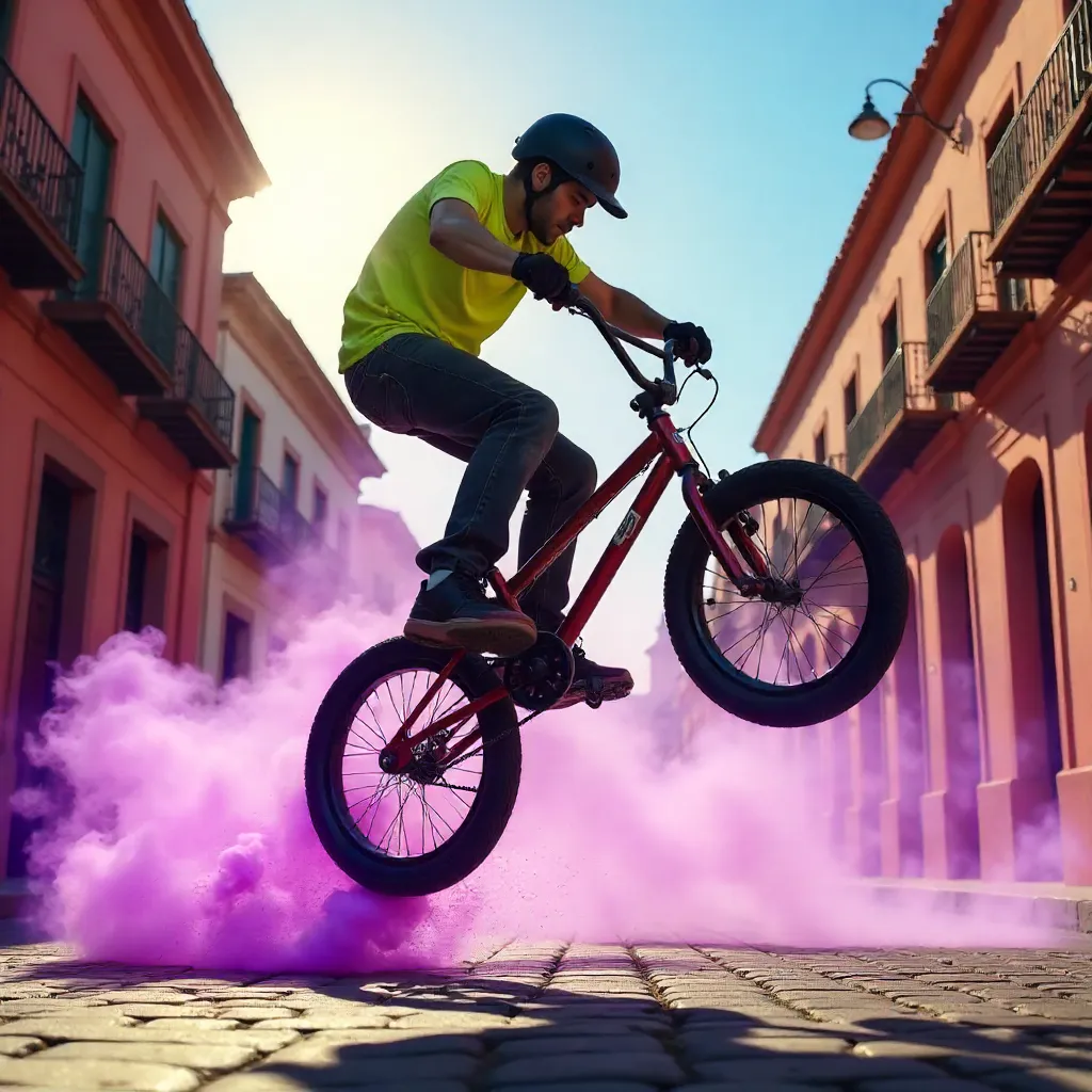 Purple Smoke BMX Trick in Puebla’s Historic Streets