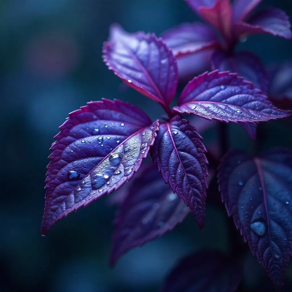 Dew-kissed Purple Leaves in Moody Light