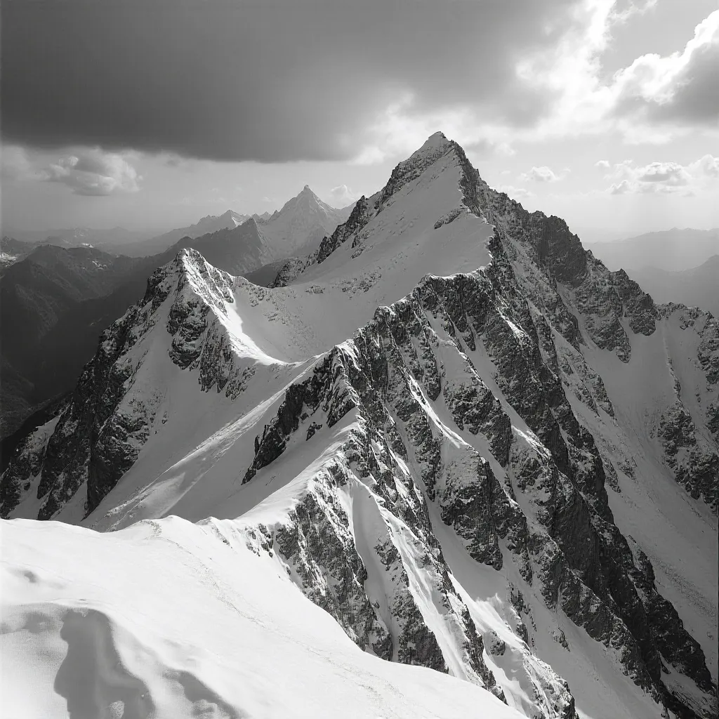 Monochrome Majesty: Rugged Snow-Capped Peaks