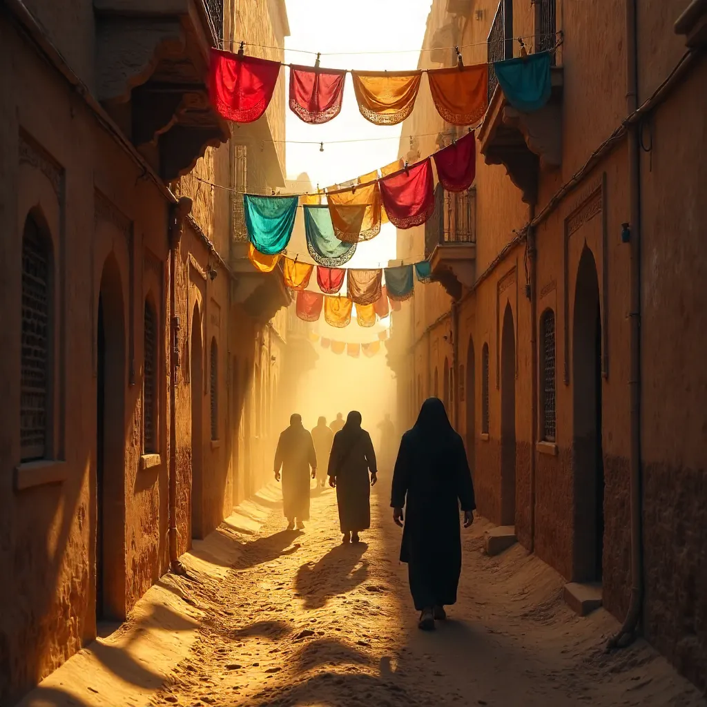 Silhouetted Figures in Jaisalmer's Textile Alley at Dusk