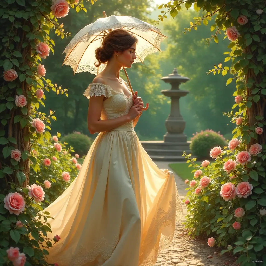 Romantic Vintage Garden Parasol Portrait