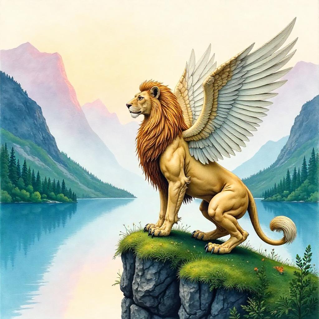 Mistbound Griffin in Watercolor: A Dreamy Fantasy Painting