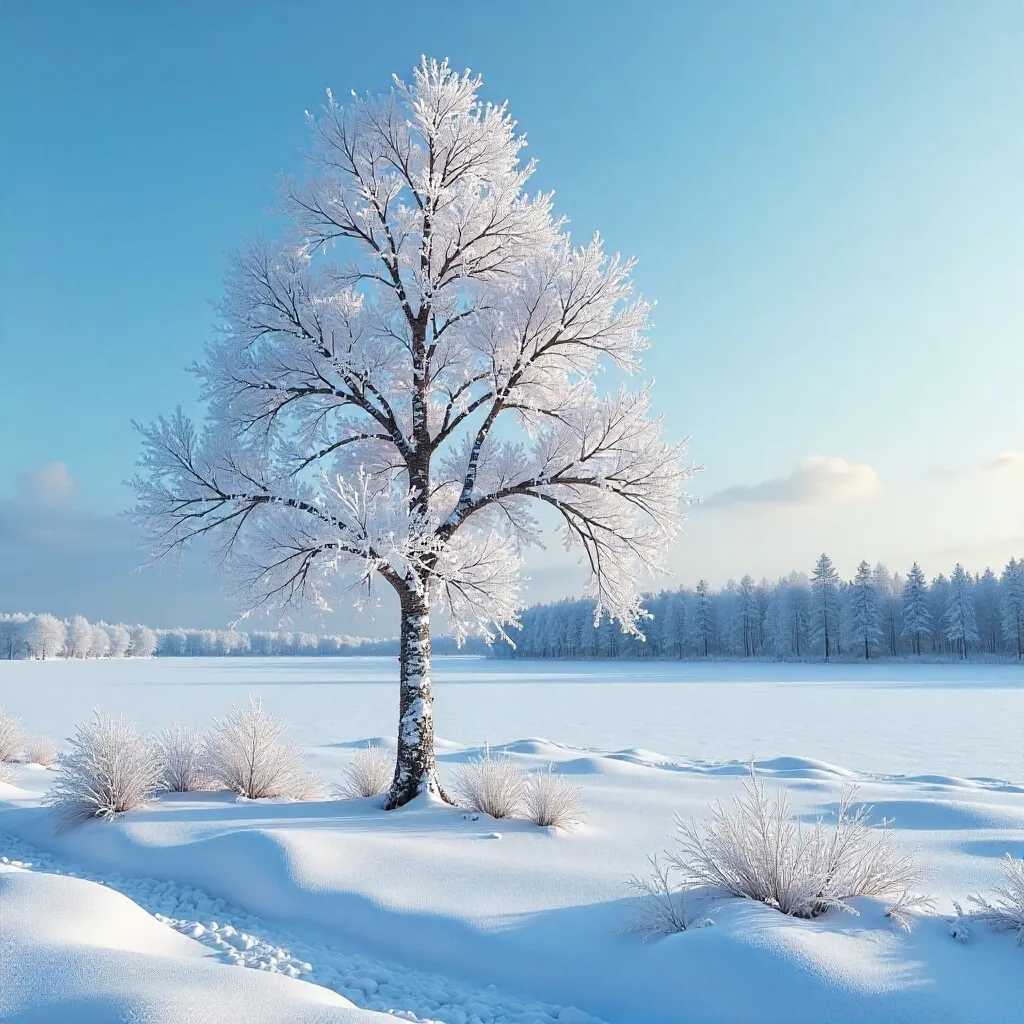 Frost-Kissed Swedish Winter Under a Vibrant Blue Sky