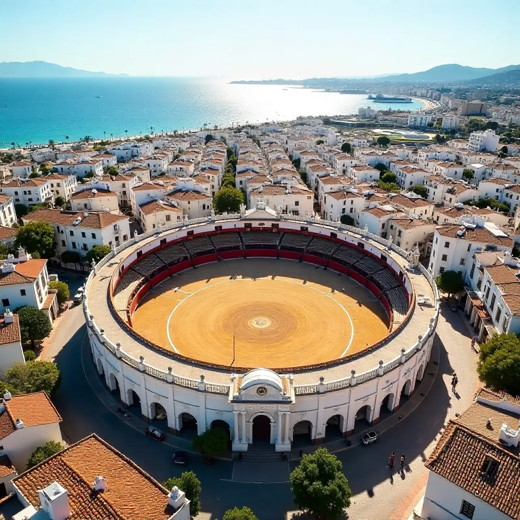 Aerial View: Malagueta Bullring and Málaga Coastline
